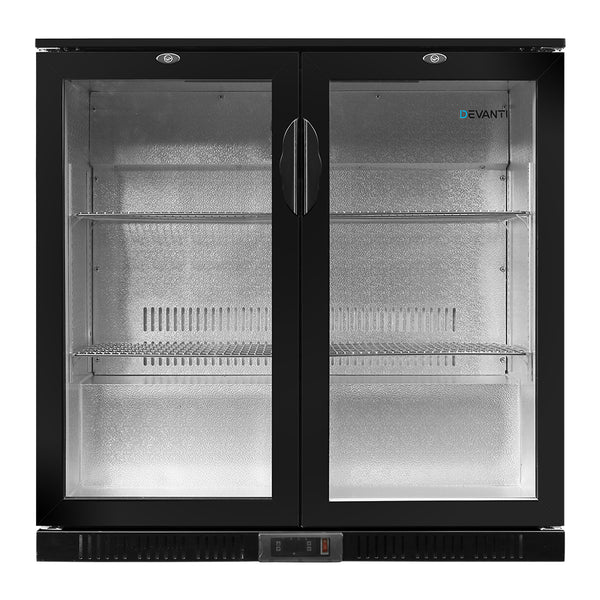 Devanti Bar Fridge 2 Glass Door Commercial Display Freeer Drink Beverage Cooler Black freeshipping - Awezingly