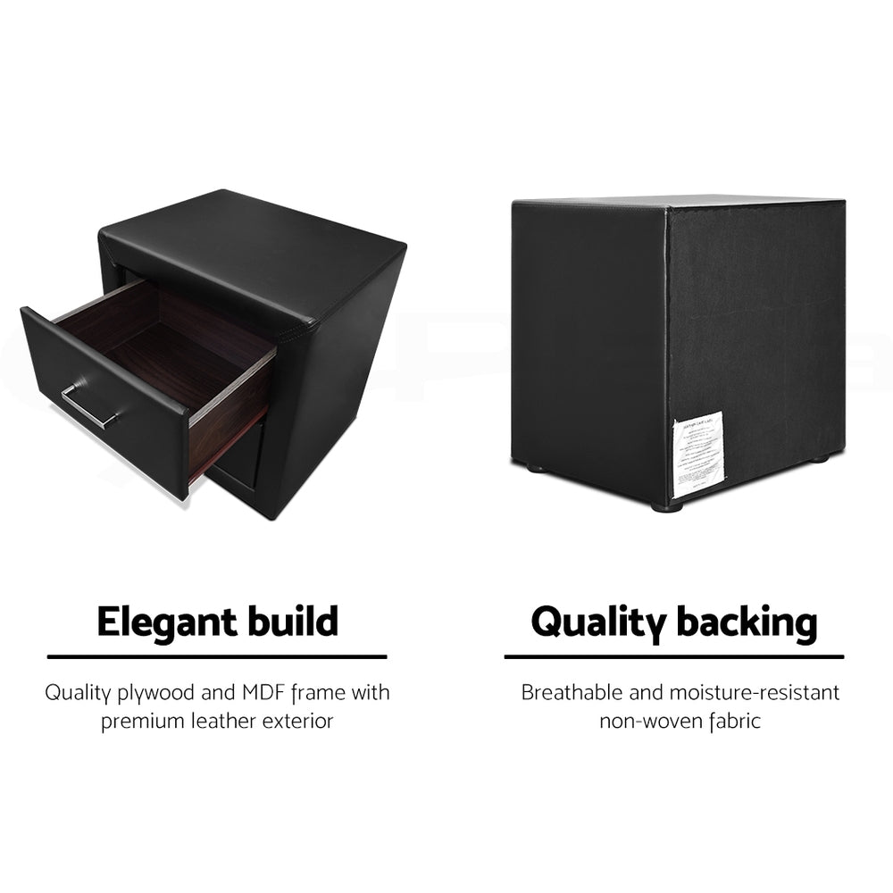 Artiss PVC Leather Bedside Table - Black freeshipping - Awezingly