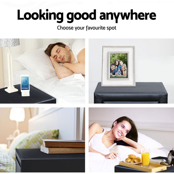 Artiss PVC Leather Bedside Table - Black freeshipping - Awezingly