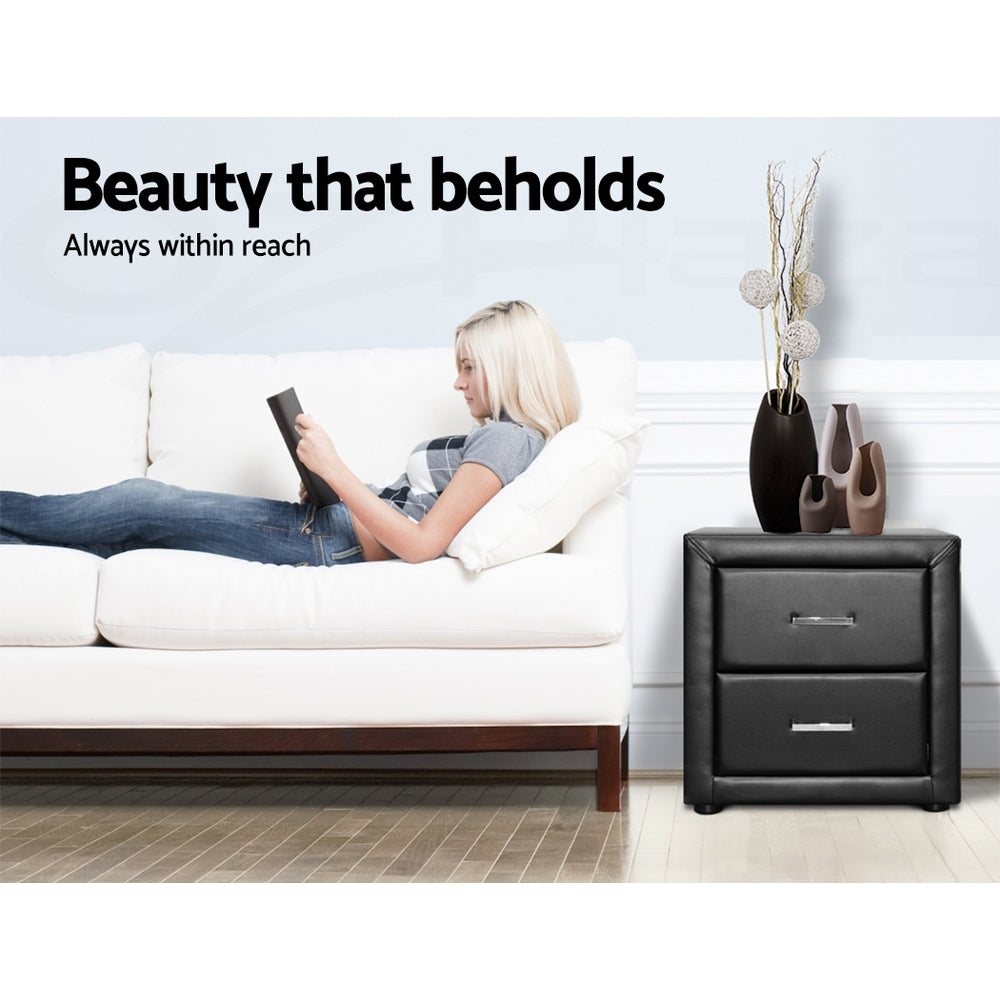 Artiss PVC Leather Bedside Table - Black freeshipping - Awezingly