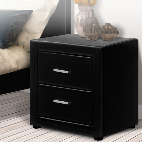 Artiss PVC Leather Bedside Table - Black freeshipping - Awezingly