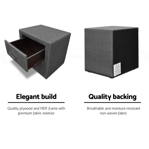 Artiss Fabric Bedside Table - Grey freeshipping - Awezingly