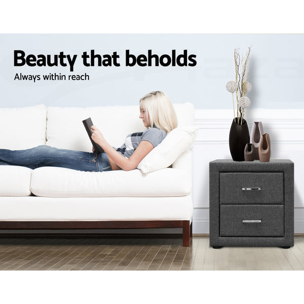 Artiss Fabric Bedside Table - Grey freeshipping - Awezingly