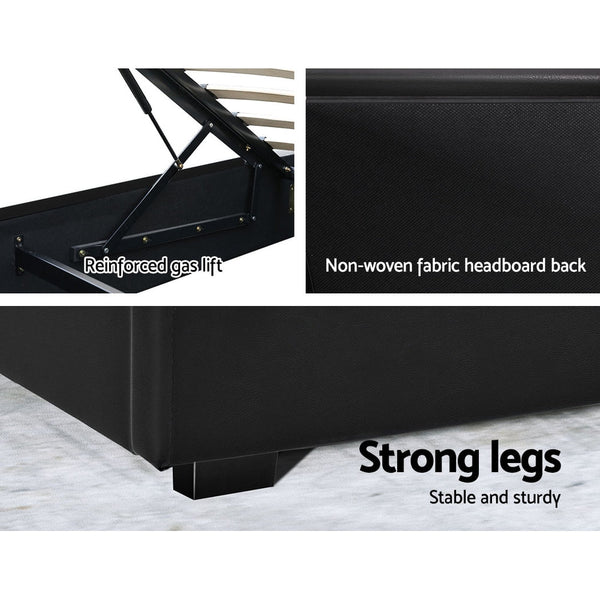 Artiss LED Bed Frame Queen Size Gas Lift Base With Storage Black Leather Artiss