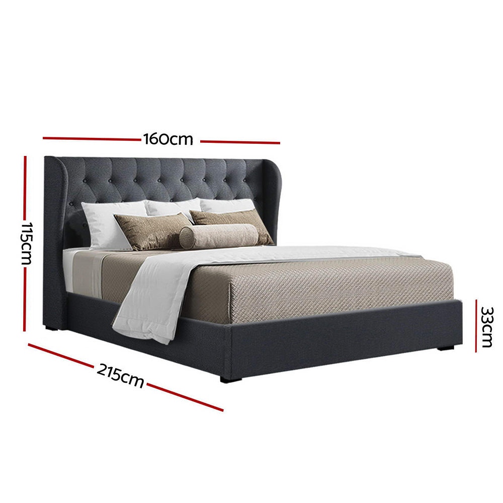 Artiss Issa Bed Frame Fabric Gas Lift Storage - Charcoal Queen Artiss
