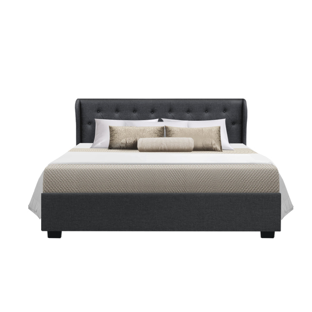 Artiss Issa Bed Frame Fabric Gas Lift Storage - Charcoal Queen Artiss