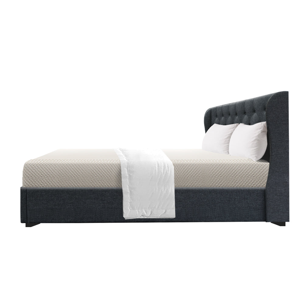 Artiss Issa Bed Frame Fabric Gas Lift Storage - Charcoal Queen Artiss