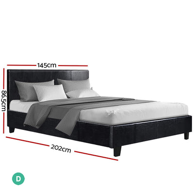 Artiss Double Size PU Leather Bed Frame Headboard - Black
