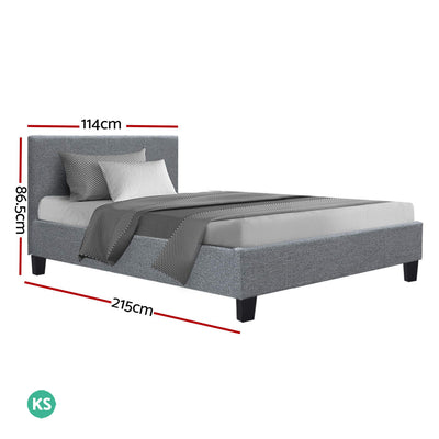 Artiss King Single Size Bed Frame Base Mattress Platform Fabric Wooden Grey NEO