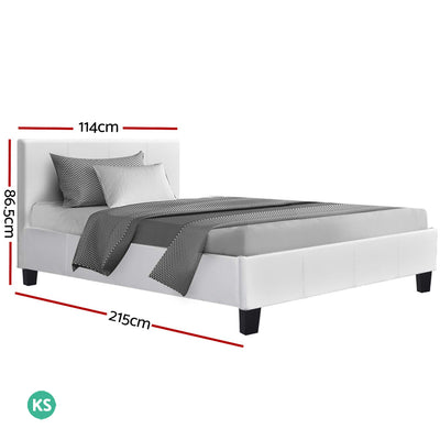 Artiss King Single Size Bed Frame Base Mattress Platform White Leather Wooden NEO
