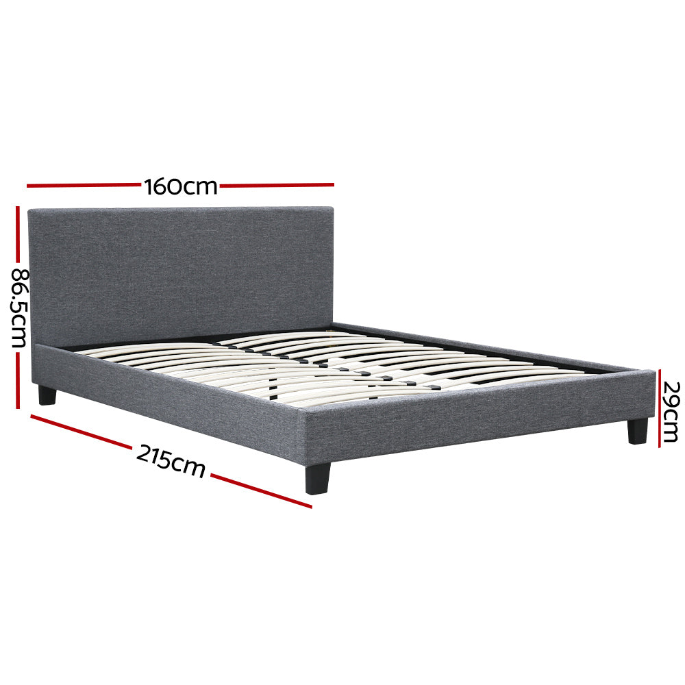 Artiss Queen Size Fabric Bed Frame Headboard- Grey Artiss