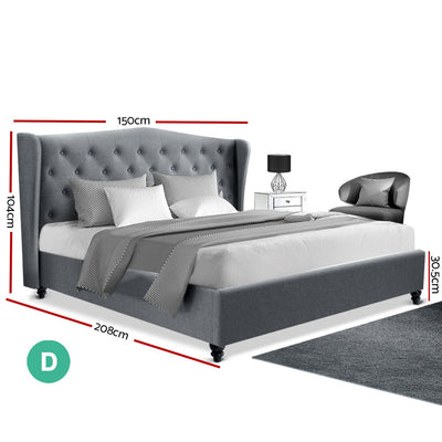 Artiss Double Size Wooden Upholstered Bed Frame Headborad - Grey