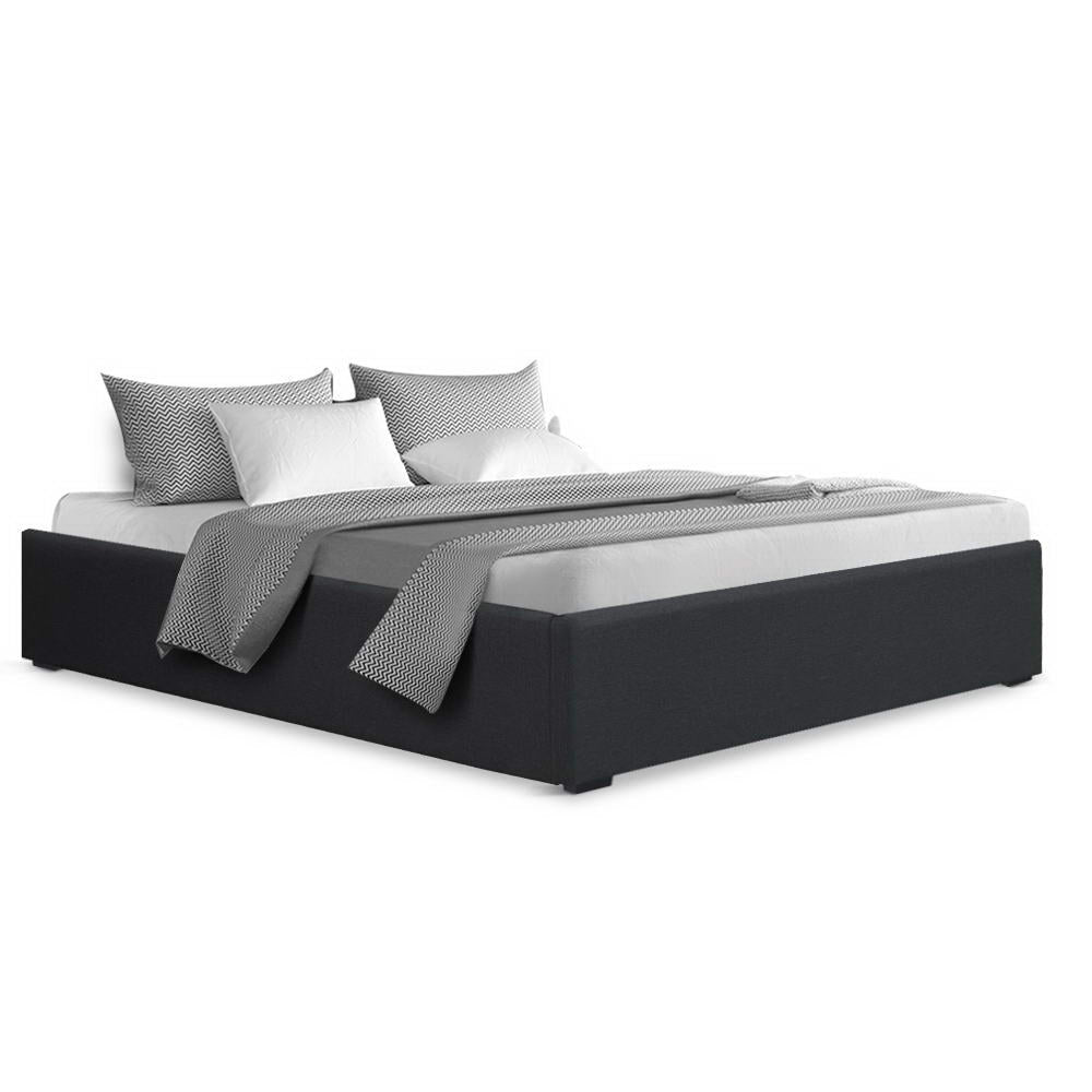Artiss TOKI Double Size Storage Gas Lift Bed Frame without Headboard Fabric Charcoal Artiss