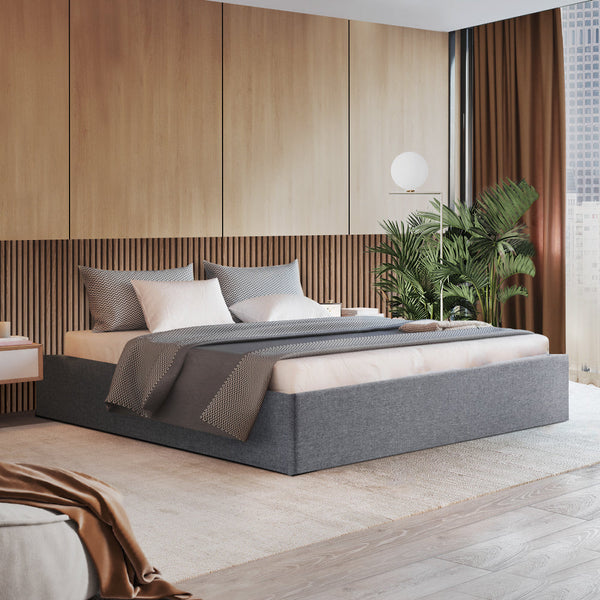 Artiss Bed Frame King Size Gas Lift Base With Storage Platform Grey Fabric Toki Collection Artiss
