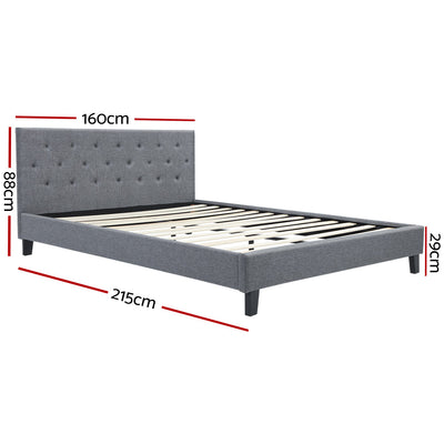 Artiss VANKE Queen Size Bed Frame Base Fabric Headboard Wooden Mattress