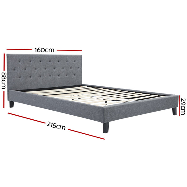 Artiss VANKE Queen Size Bed Frame Base Fabric Headboard Wooden Mattress Artiss