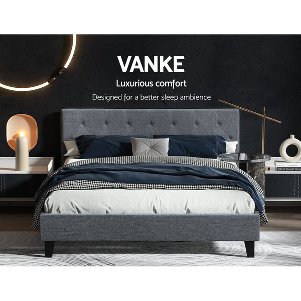 Artiss VANKE Queen Size Bed Frame Base Fabric Headboard Wooden Mattress Artiss