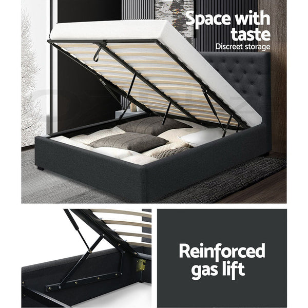 Artiss Bed Frame Double Size Gas Lift Base With Storage Charcoal Fabric Vila Collection Artiss