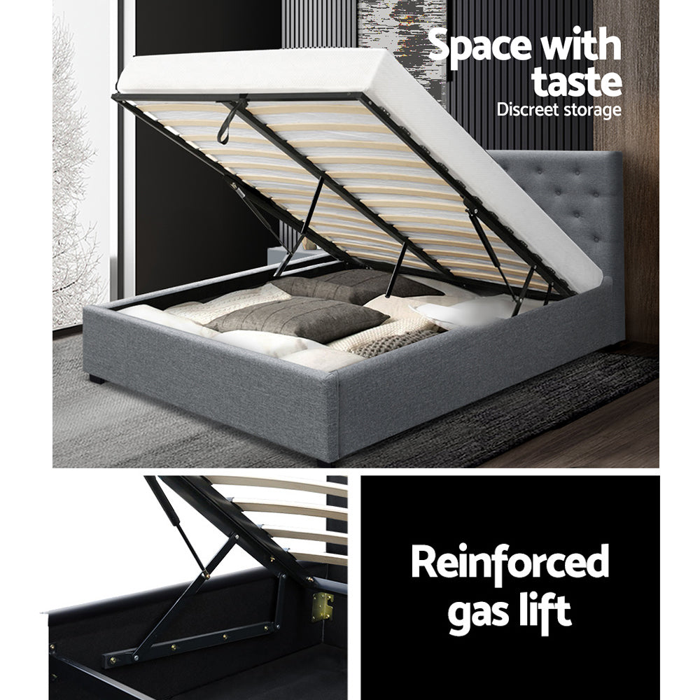 Artiss Double Full Size Gas Lift Bed Frame Base With Storage Mattress Grey Fabric VILA Artiss