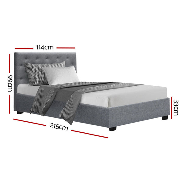 Artiss VILA King Single Size Gas Lift Bed Frame Base With Storage Mattress Grey Fabric Artiss