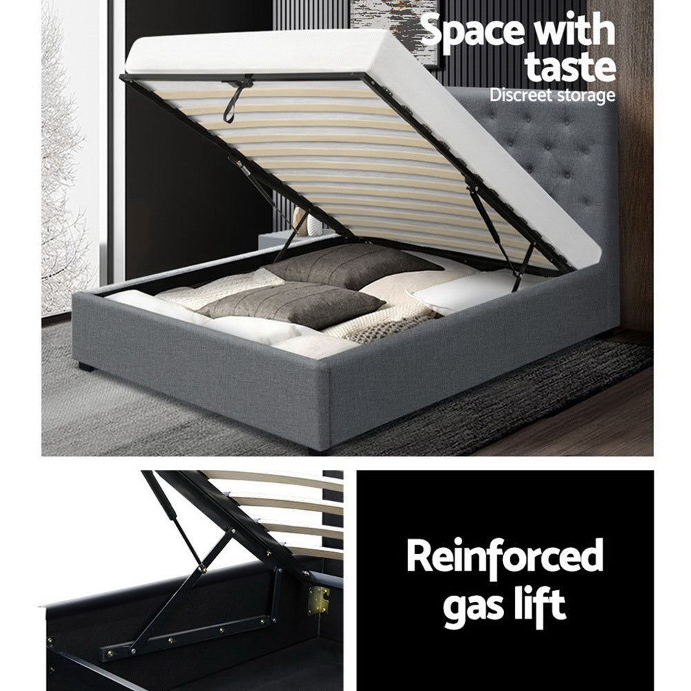 Artiss VILA King Single Size Gas Lift Bed Frame Base With Storage Mattress Grey Fabric Artiss