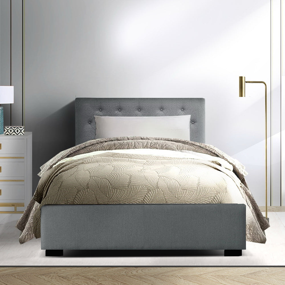 Artiss VILA King Single Size Gas Lift Bed Frame Base With Storage Mattress Grey Fabric Artiss