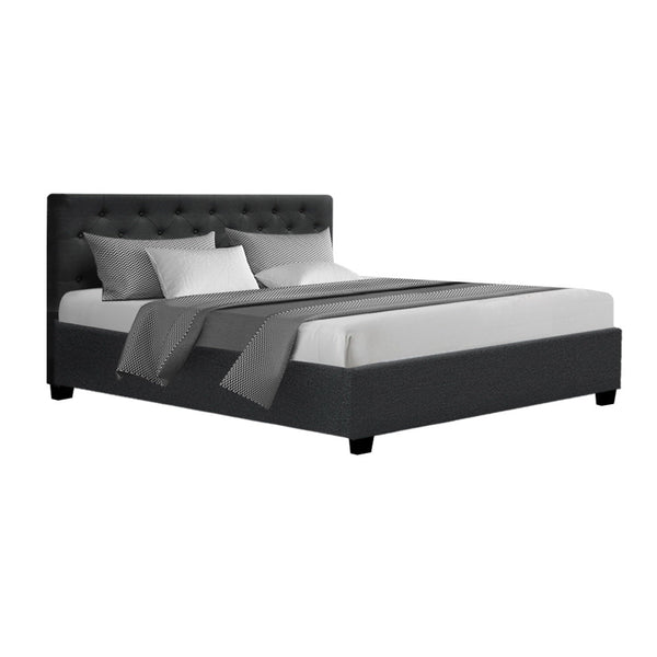 Artiss Vila Bed Frame Fabric Gas Lift Storage - Charcoal Queen Artiss