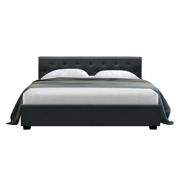 Artiss Vila Bed Frame Fabric Gas Lift Storage - Charcoal Queen Artiss