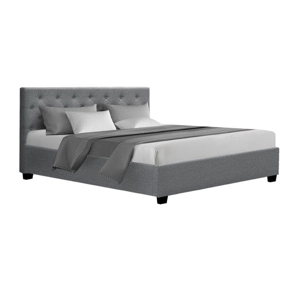 Artiss Queen Size Gas Lift Bed Frame Base With Storage Mattress Grey Fabric VILA Artiss