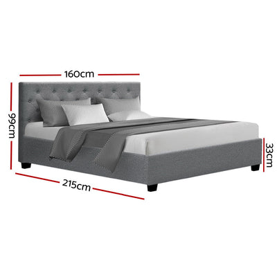 Artiss Queen Size Gas Lift Bed Frame Base With Storage Mattress Grey Fabric VILA