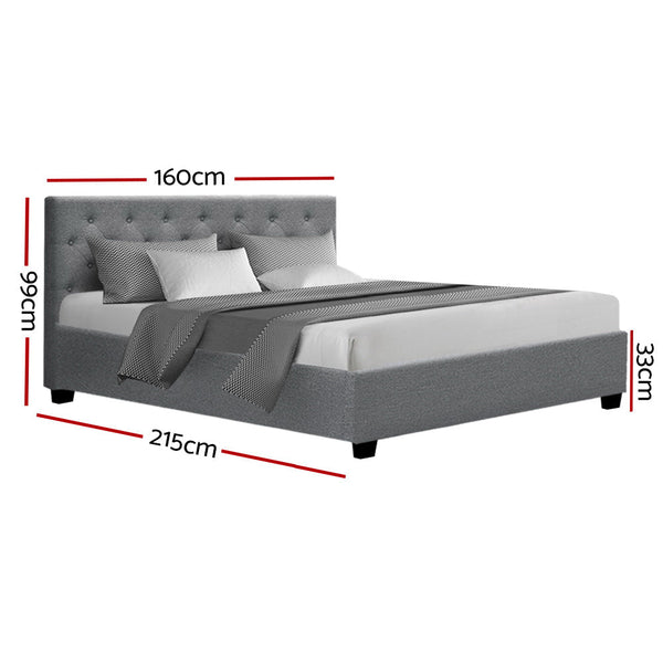 Artiss Queen Size Gas Lift Bed Frame Base With Storage Mattress Grey Fabric VILA Artiss