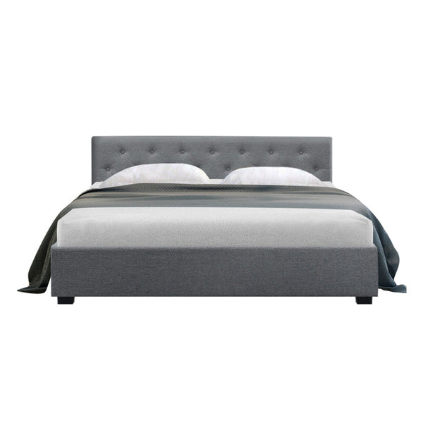 Artiss Queen Size Gas Lift Bed Frame Base With Storage Mattress Grey Fabric VILA Artiss