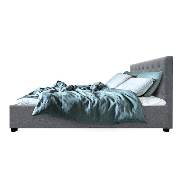 Artiss Queen Size Gas Lift Bed Frame Base With Storage Mattress Grey Fabric VILA Artiss