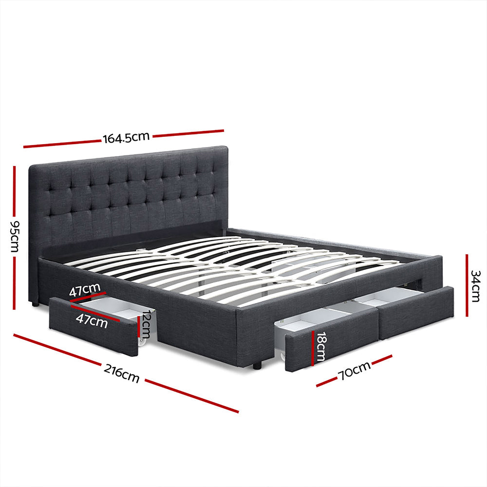 Artiss Avio Bed Frame Fabric Storage Drawers - Charcoal Queen freeshipping - Awezingly