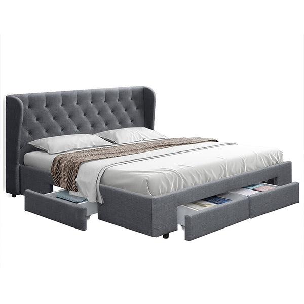 Artiss Bed Frame Queen Size Base With Storage Drawers Charcoal Fabric Mila Collection Artiss