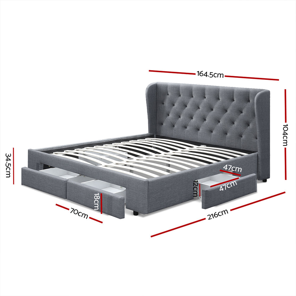 Artiss Bed Frame Queen Size Base With Storage Drawers Charcoal Fabric Mila Collection Artiss