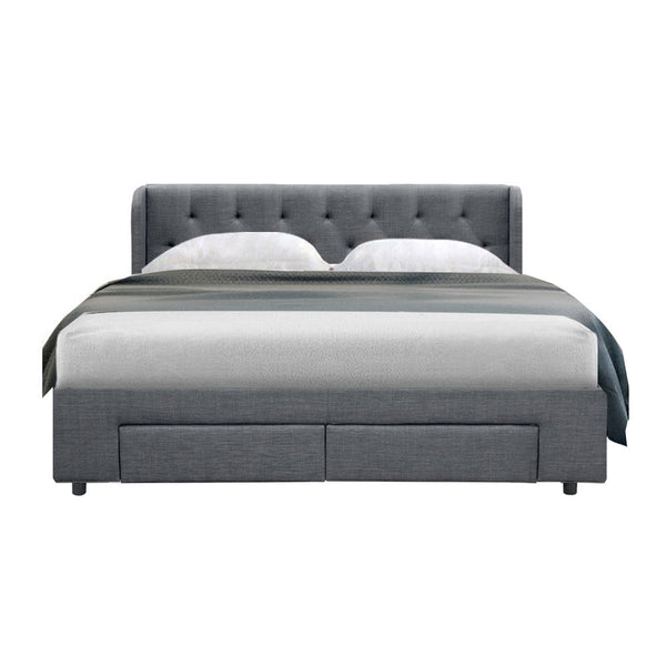 Artiss Bed Frame Queen Size Base With Storage Drawers Charcoal Fabric Mila Collection Artiss