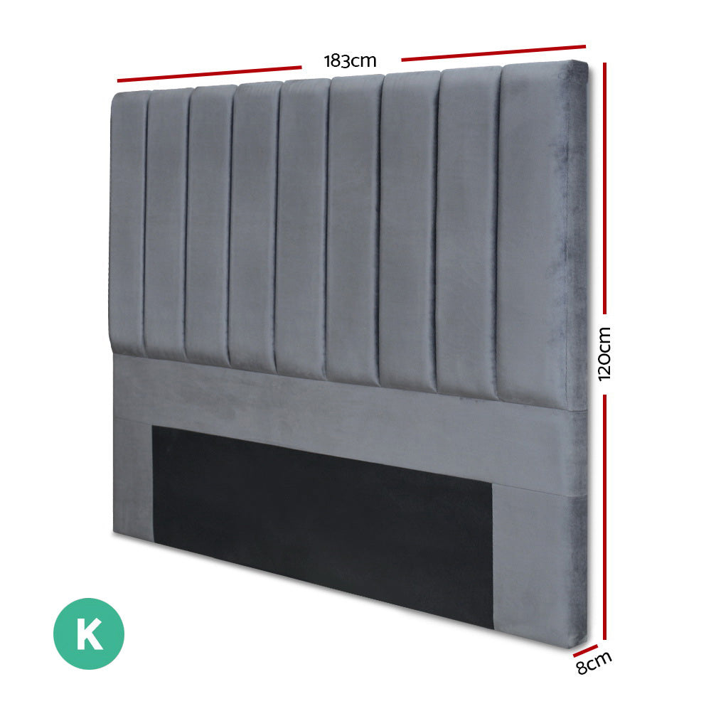 Artiss VELA Bed Head Headboard King Size Bedhead Velvet Grey Artiss