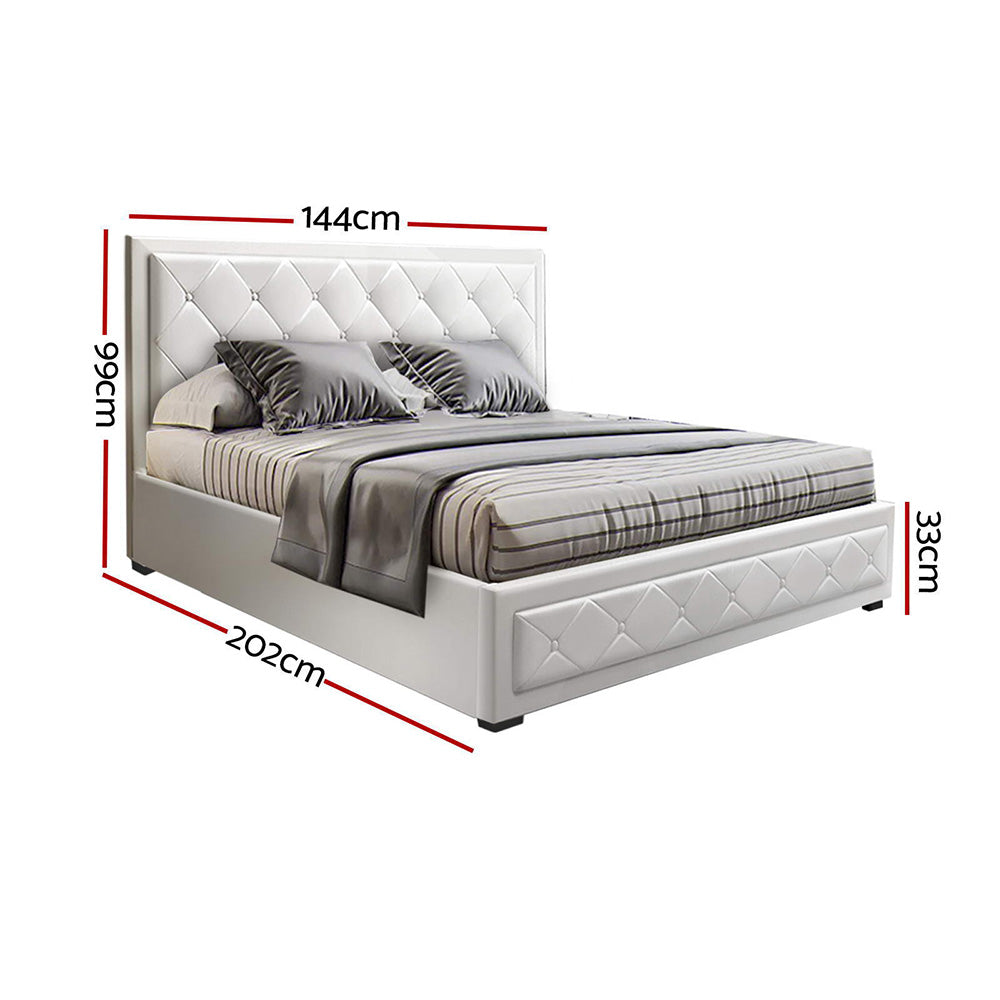 Artiss TIYO Double Full Size Gas Lift Bed Frame Base With Storage Mattress White Leather Artiss