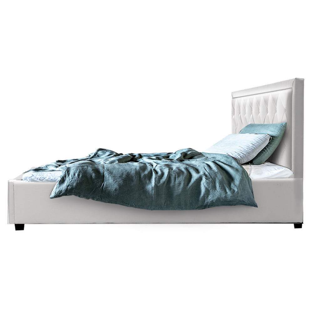 Artiss TIYO Double Full Size Gas Lift Bed Frame Base With Storage Mattress White Leather Artiss