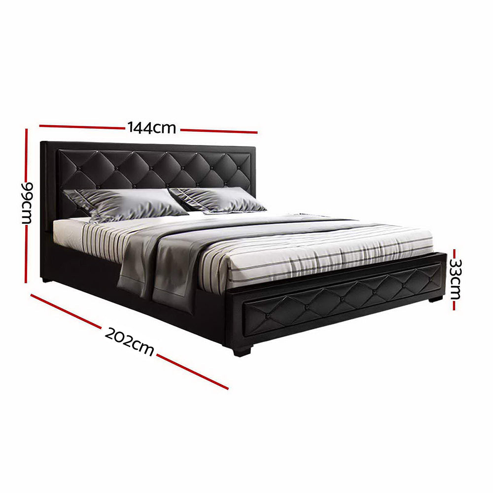 Artiss Bed Frame Double Size Gas Lift Base With Storage Black Leather Tiyo Collection Artiss