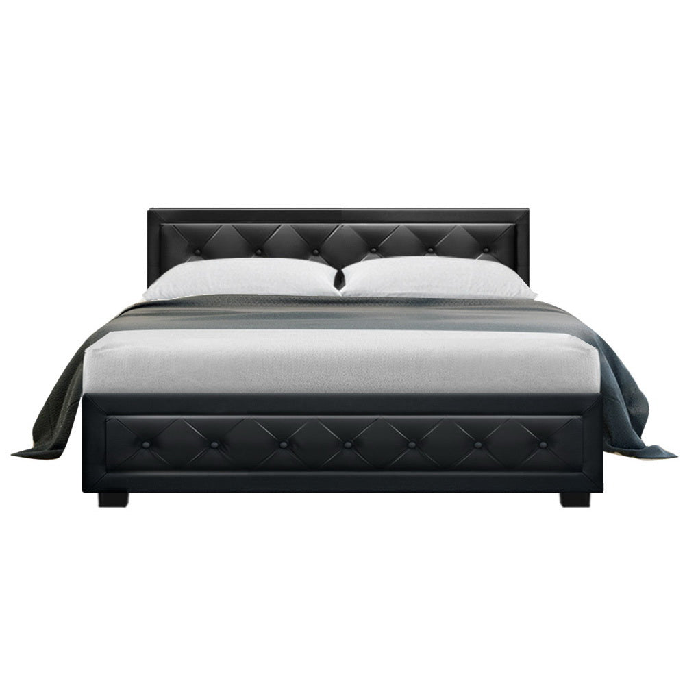 Artiss Bed Frame Double Size Gas Lift Base With Storage Black Leather Tiyo Collection Artiss