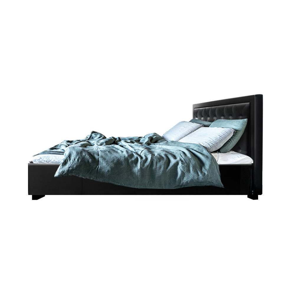 Artiss Bed Frame Double Size Gas Lift Base With Storage Black Leather Tiyo Collection Artiss