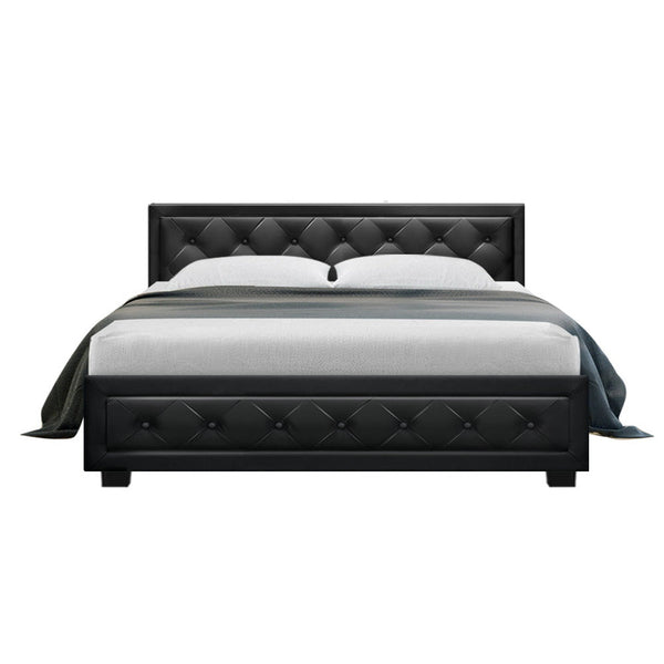 Artiss Tiyo Bed Frame PU Leather Gas Lift Storage - Black Queen Artiss