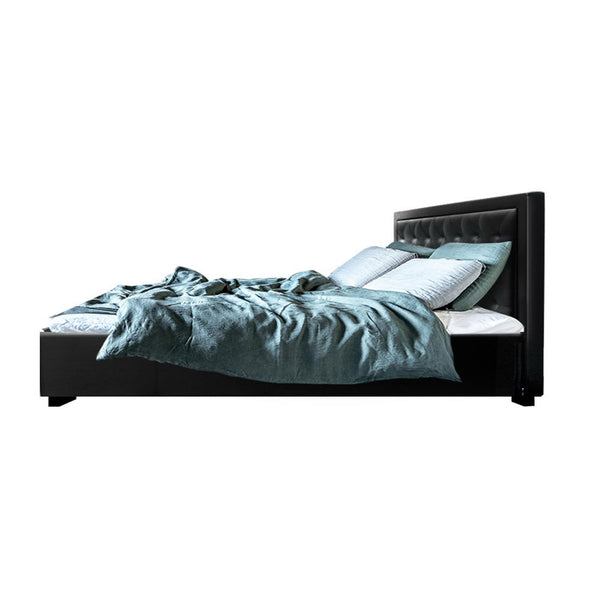 Artiss Tiyo Bed Frame PU Leather Gas Lift Storage - Black Queen Artiss