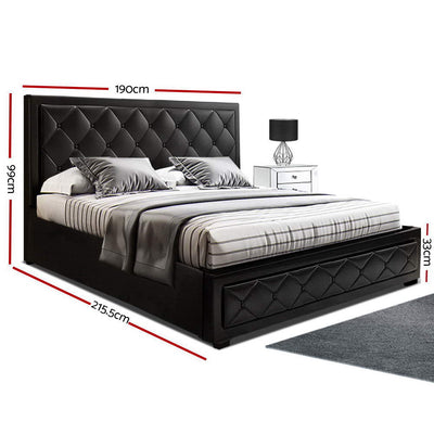 Artiss TIYO King Size Gas Lift Bed Frame Base With Storage Mattress Black Leather