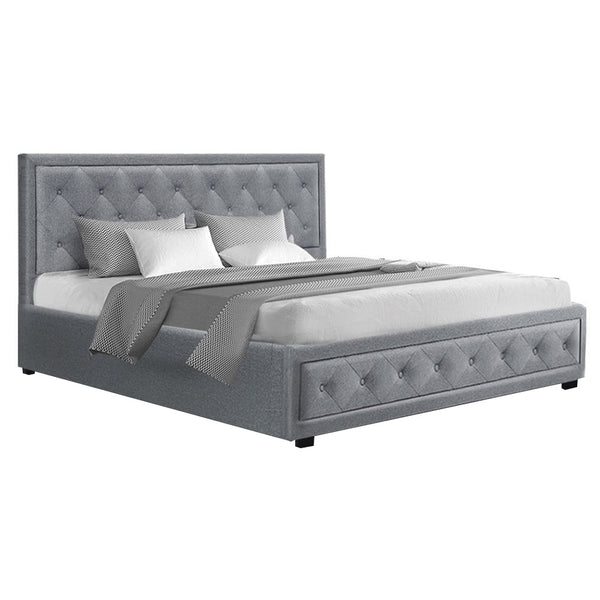 Artiss TIYO King Size Gas Lift Bed Frame Base With Storage Mattress Grey Fabric Artiss