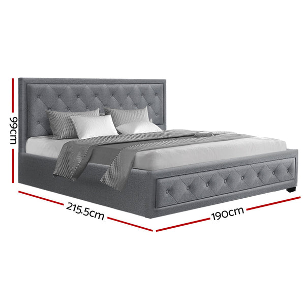 Artiss TIYO King Size Gas Lift Bed Frame Base With Storage Mattress Grey Fabric Artiss