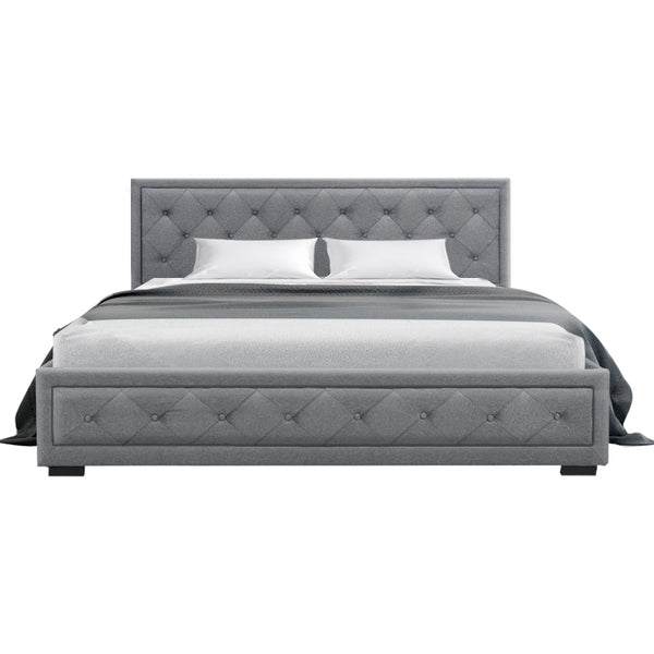Artiss TIYO King Size Gas Lift Bed Frame Base With Storage Mattress Grey Fabric Artiss