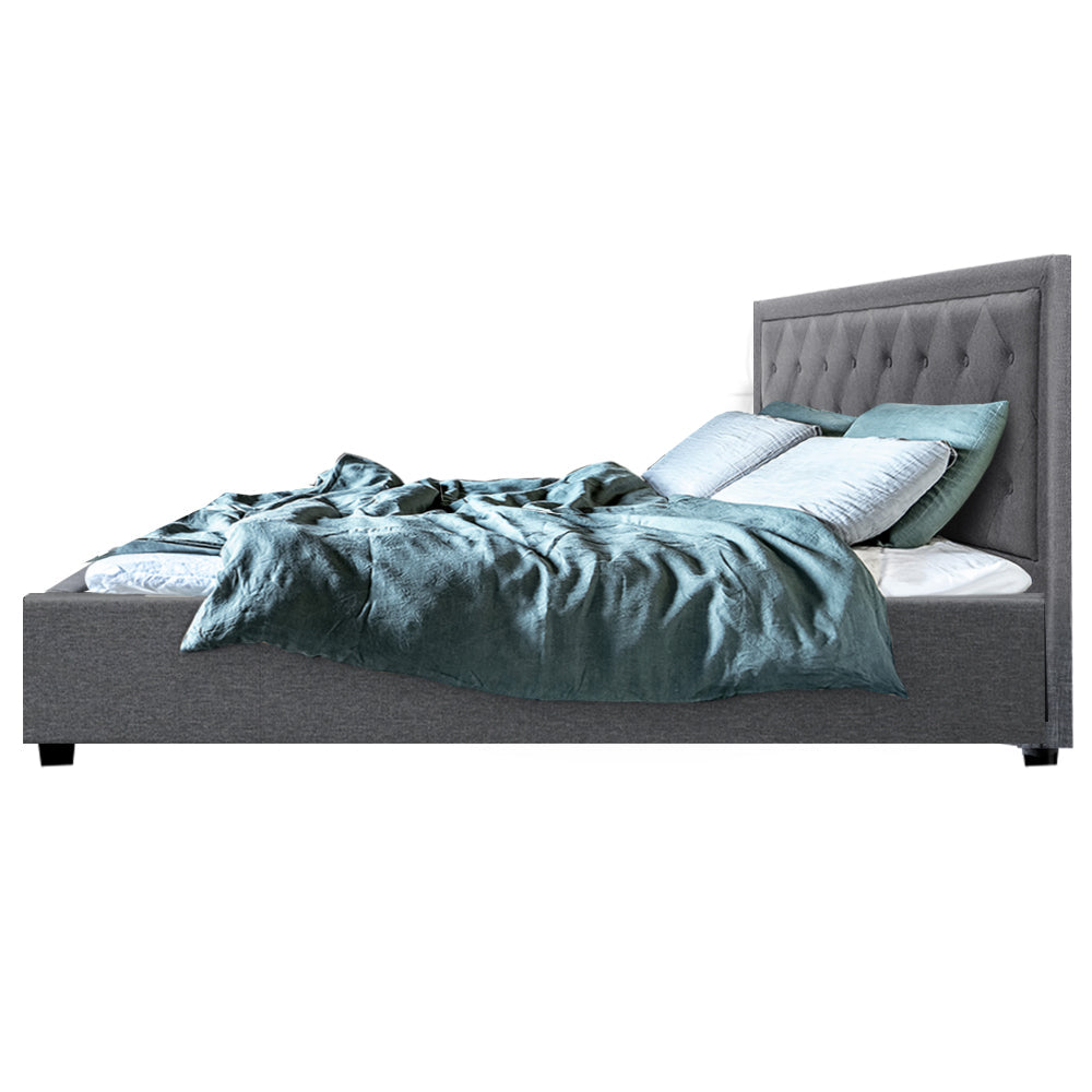 Artiss TIYO King Size Gas Lift Bed Frame Base With Storage Mattress Grey Fabric Artiss
